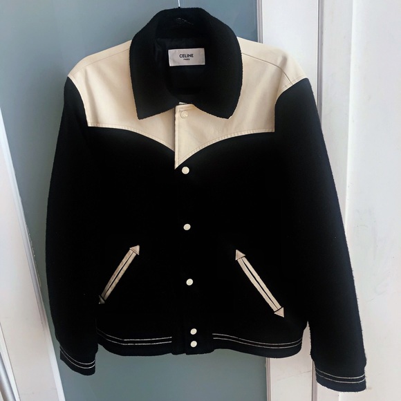 Celine x Hedi Slimane Black Western Teddy Varsity Jacket US L / EUR 54 - Picture 4 of 10